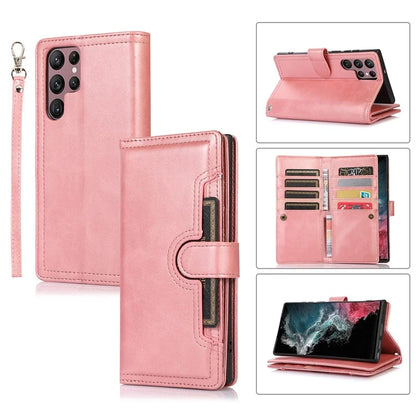 For Samsung Galaxy S24 Ultra Case Split Leather Magnetic Wallet Phone Protector with Wrist Strap