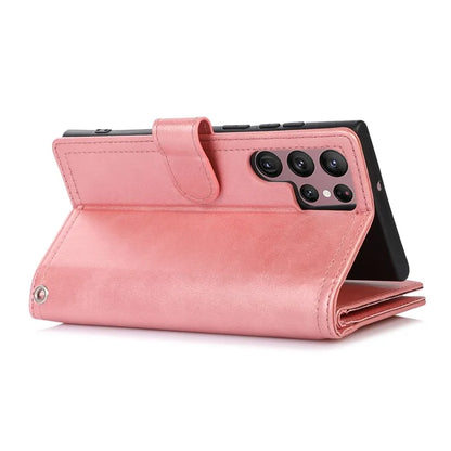 For Samsung Galaxy S24 Ultra Case Split Leather Magnetic Wallet Phone Protector with Wrist Strap