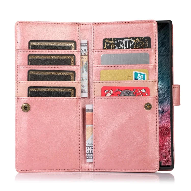 For Samsung Galaxy S24 Ultra Case Split Leather Magnetic Wallet Phone Protector with Wrist Strap