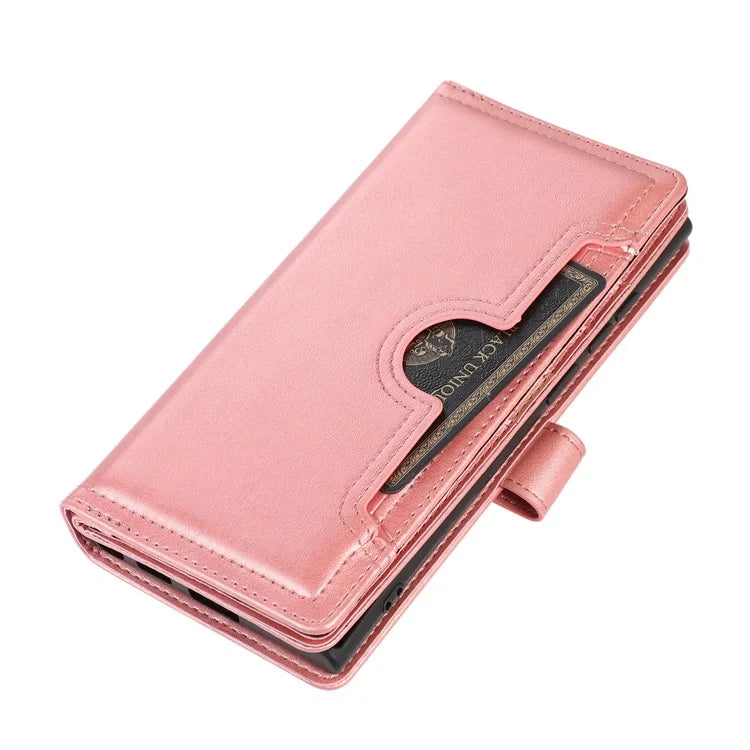 For Samsung Galaxy S24 Ultra Case Split Leather Magnetic Wallet Phone Protector with Wrist Strap