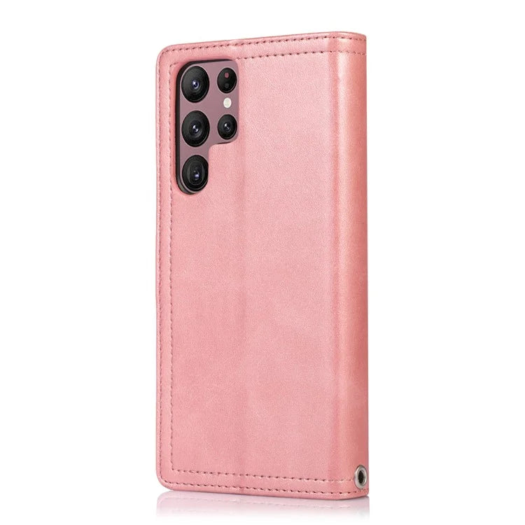 For Samsung Galaxy S24 Ultra Case Split Leather Magnetic Wallet Phone Protector with Wrist Strap