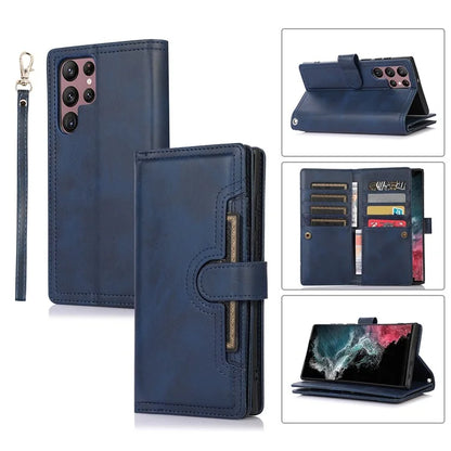 For Samsung Galaxy S24 Ultra Case Split Leather Magnetic Wallet Phone Protector with Wrist Strap
