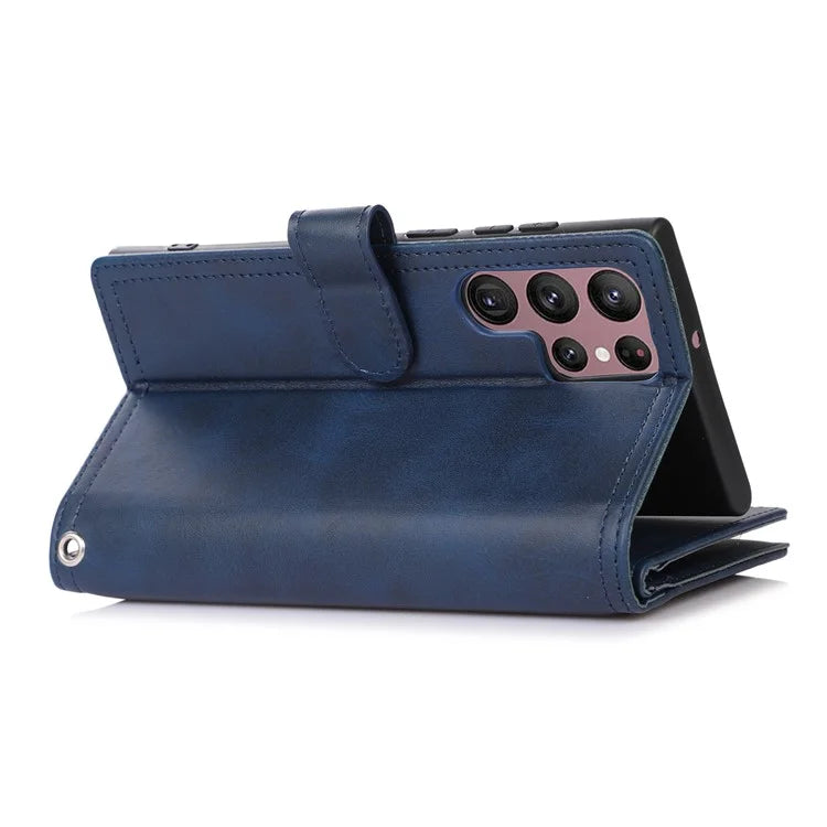 For Samsung Galaxy S24 Ultra Case Split Leather Magnetic Wallet Phone Protector with Wrist Strap