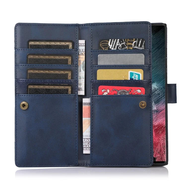 For Samsung Galaxy S24 Ultra Case Split Leather Magnetic Wallet Phone Protector with Wrist Strap
