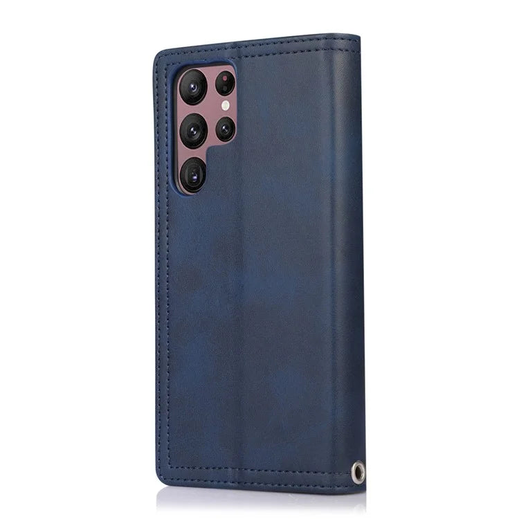 For Samsung Galaxy S24 Ultra Case Split Leather Magnetic Wallet Phone Protector with Wrist Strap