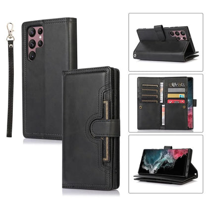 For Samsung Galaxy S24 Ultra Case Split Leather Magnetic Wallet Phone Protector with Wrist Strap