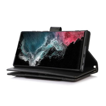 For Samsung Galaxy S24 Ultra Case Split Leather Magnetic Wallet Phone Protector with Wrist Strap