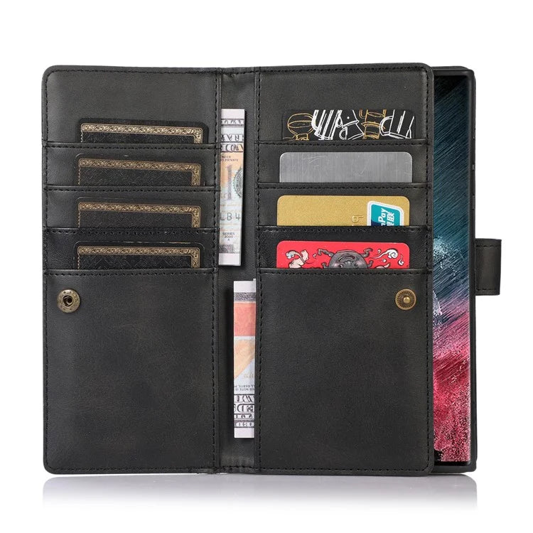 For Samsung Galaxy S24 Ultra Case Split Leather Magnetic Wallet Phone Protector with Wrist Strap