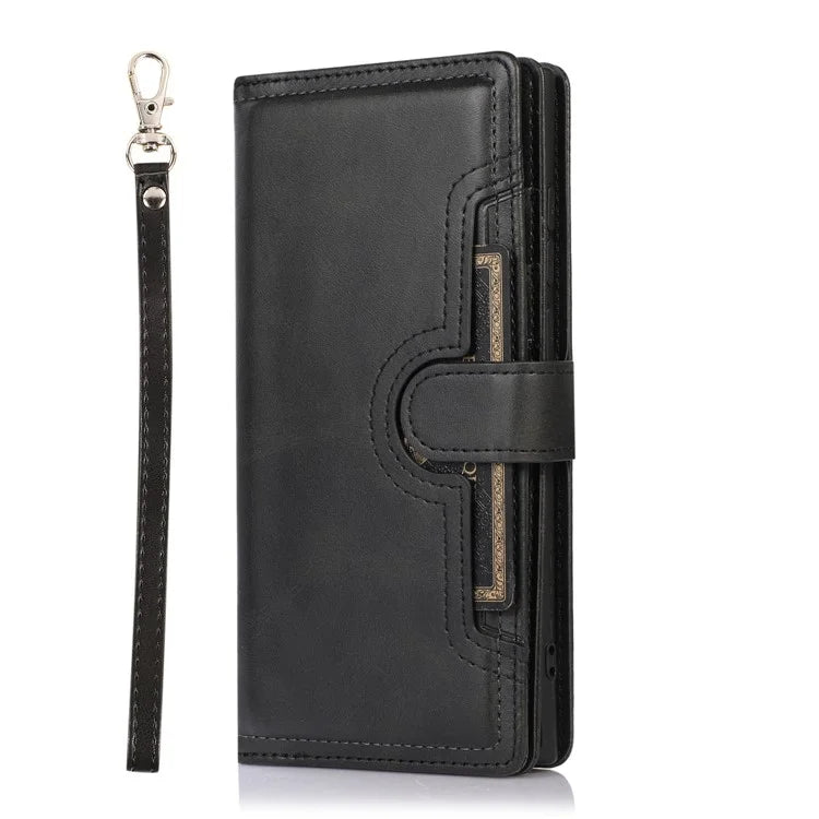 For Samsung Galaxy S24 Ultra Case Split Leather Magnetic Wallet Phone Protector with Wrist Strap