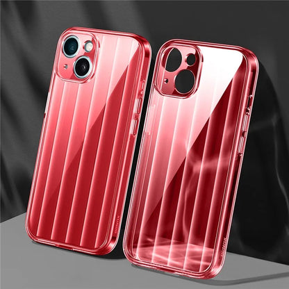 XUNDD Greya Series For iPhone 15 Plus Cell Phone Case PC+TPU Stripe Design Anti-drop Cover Red
