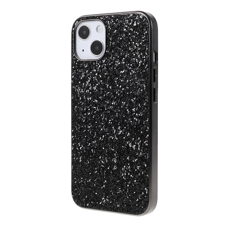 For iPhone 14 Plus Case Electroplating Frame Glitter Sequins Phone Cover
