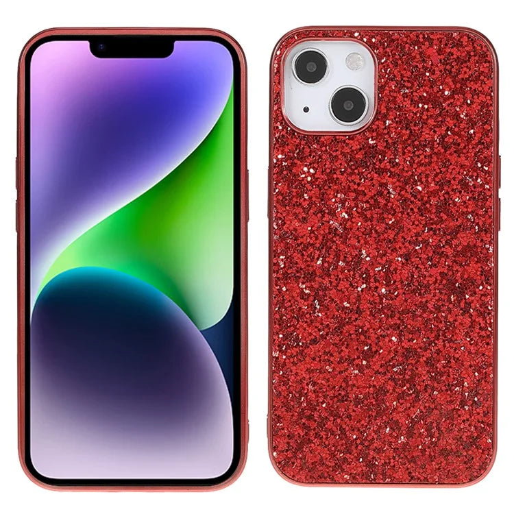 For iPhone 14 Plus Case Electroplating Frame Glitter Sequins Phone Cover