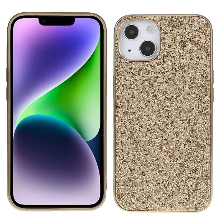 For iPhone 14 Plus Case Electroplating Frame Glitter Sequins Phone Cover