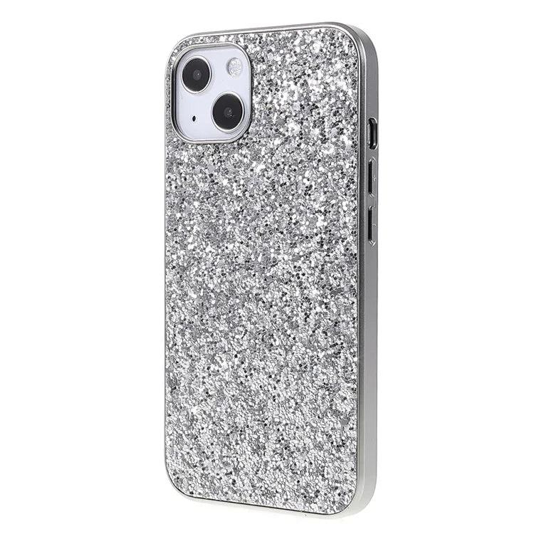 For iPhone 14 Plus Case Electroplating Frame Glitter Sequins Phone Cover