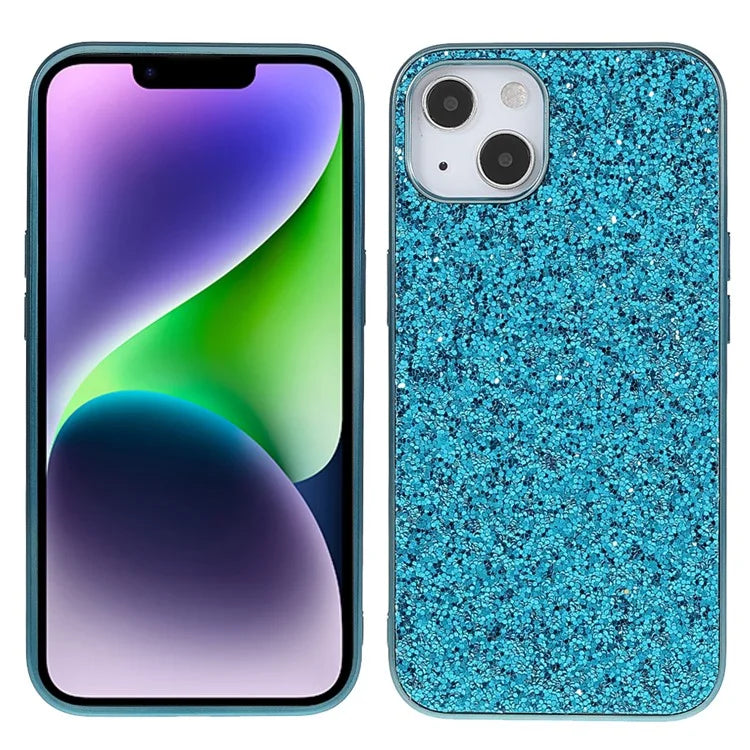 For iPhone 14 Phone Case Electroplating TPU Frame Glitter Sequins PC Back Cover