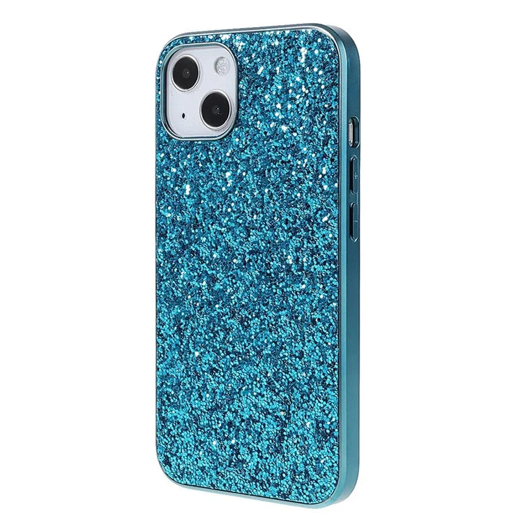For iPhone 14 Phone Case Electroplating TPU Frame Glitter Sequins PC Back Cover
