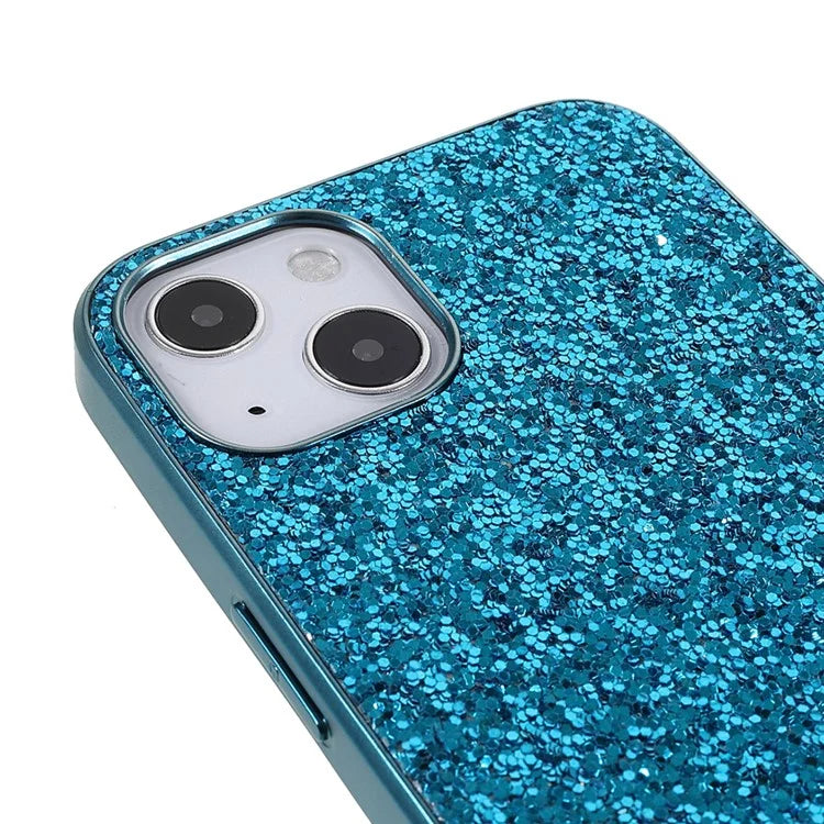 For iPhone 14 Phone Case Electroplating TPU Frame Glitter Sequins PC Back Cover