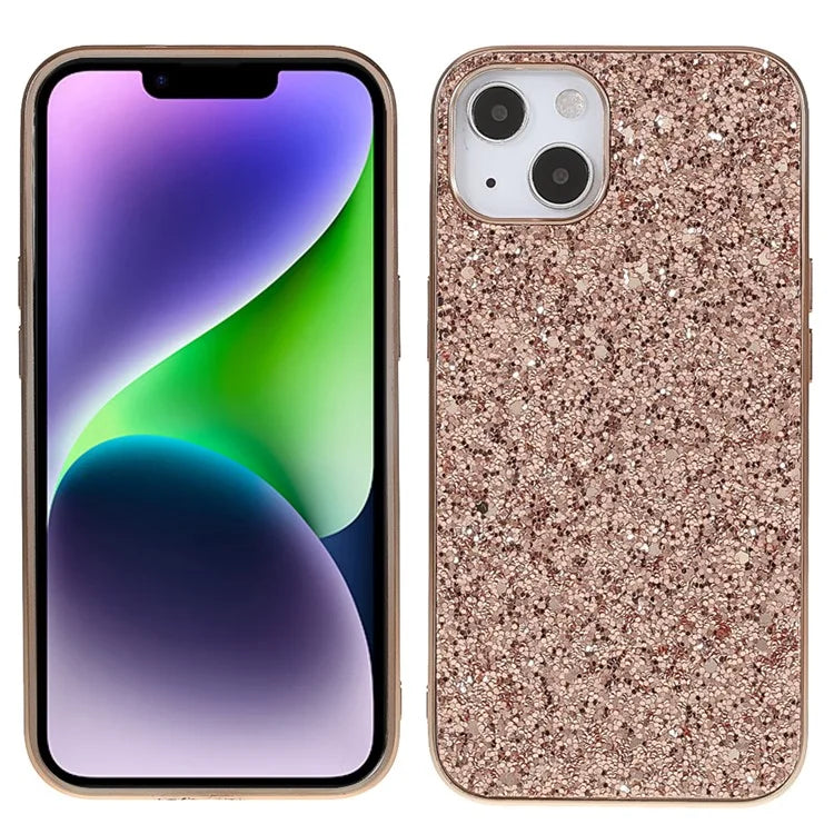 For iPhone 14 Phone Case Electroplating TPU Frame Glitter Sequins PC Back Cover