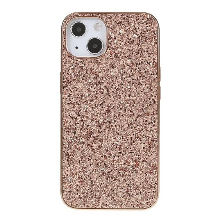 For iPhone 14 Phone Case Electroplating TPU Frame Glitter Sequins PC Back Cover