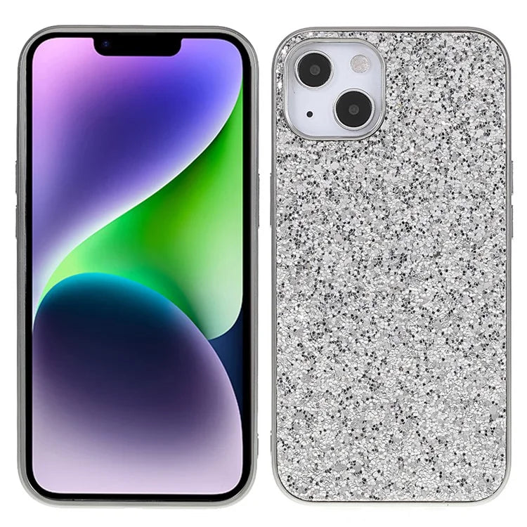For iPhone 14 Phone Case Electroplating TPU Frame Glitter Sequins PC Back Cover