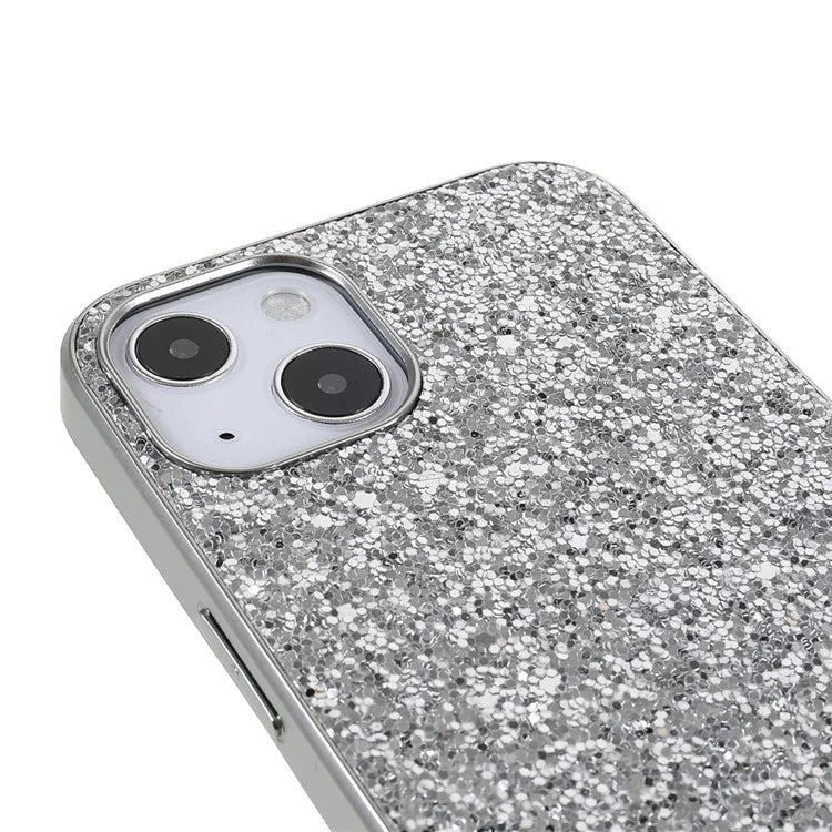 For iPhone 14 Phone Case Electroplating TPU Frame Glitter Sequins PC Back Cover
