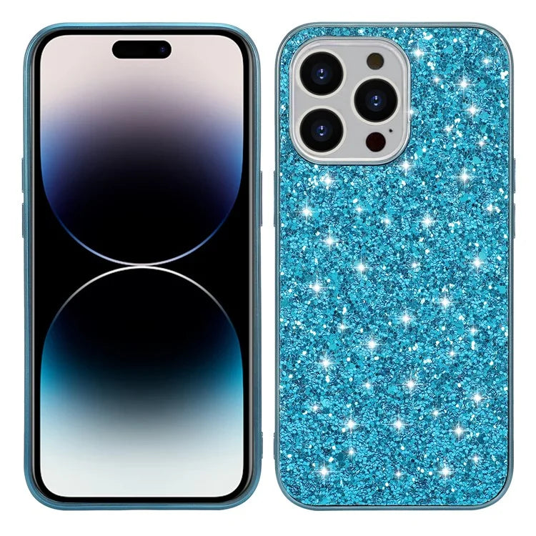 For iPhone 14 Pro Case Glitter Sequins Electroplating TPU Frame PC Back Cover