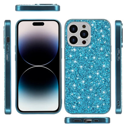 For iPhone 14 Pro Case Glitter Sequins Electroplating TPU Frame PC Back Cover
