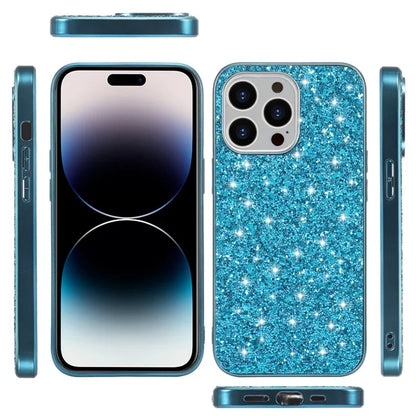 For iPhone 14 Pro Case Glitter Sequins Electroplating TPU Frame PC Back Cover
