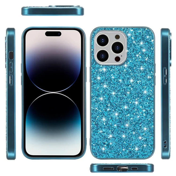 For iPhone 14 Pro Case Glitter Sequins Electroplating TPU Frame PC Back Cover