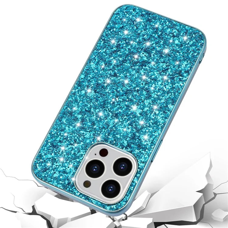For iPhone 14 Pro Case Glitter Sequins Electroplating TPU Frame PC Back Cover