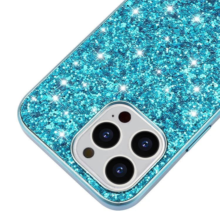For iPhone 14 Pro Case Glitter Sequins Electroplating TPU Frame PC Back Cover