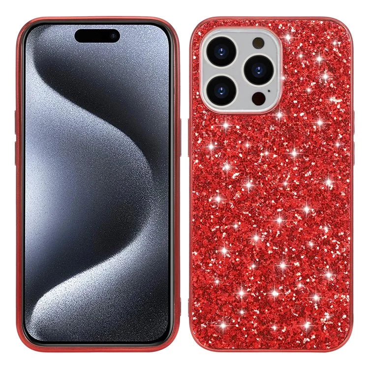 For iPhone 15 Pro Max Phone Case Shiny Glitter Sequins TPU + PC Cover