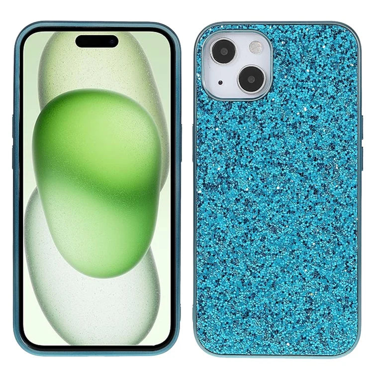 For iPhone 15 Plus Glitter Phone Case Electroplating TPU Frame PC Back Cover