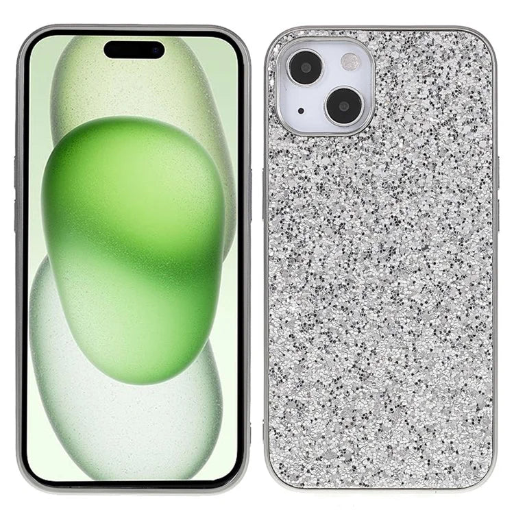 For iPhone 15 Plus Glitter Phone Case Electroplating TPU Frame PC Back Cover