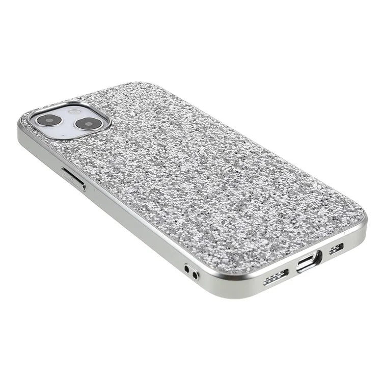 For iPhone 15 Plus Glitter Phone Case Electroplating TPU Frame PC Back Cover
