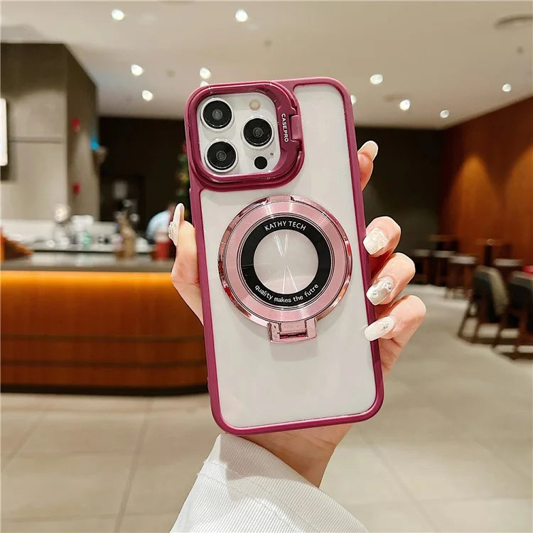 For iPhone 15 Pro Max Shockproof Case Compatible with MagSafe PC+TPU Phone Cover with Kickstand