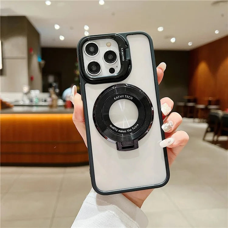 For iPhone 15 Pro Max Shockproof Case Compatible with MagSafe PC+TPU Phone Cover with Kickstand