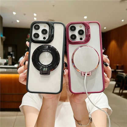 For iPhone 15 Pro Max Shockproof Case Compatible with MagSafe PC+TPU Phone Cover with Kickstand