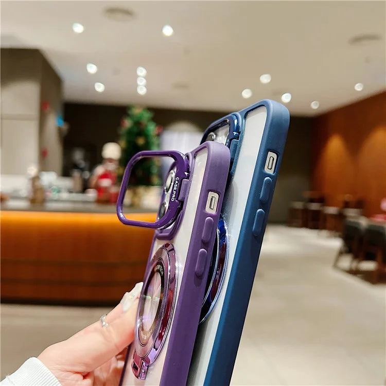 For iPhone 15 Pro Max Shockproof Case Compatible with MagSafe PC+TPU Phone Cover with Kickstand
