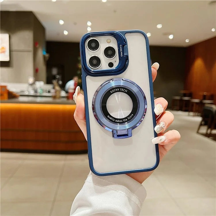 For iPhone 15 Pro Max Shockproof Case Compatible with MagSafe PC+TPU Phone Cover with Kickstand
