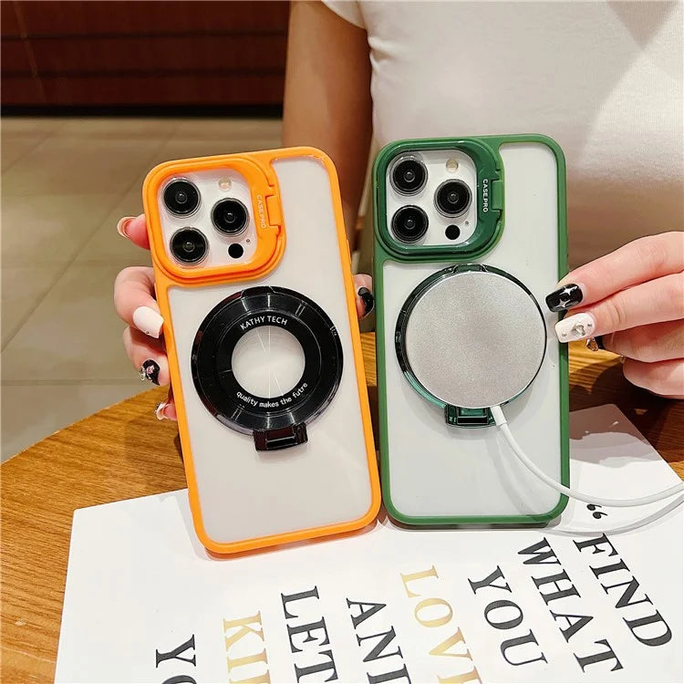 For iPhone 15 Pro Max Shockproof Case Compatible with MagSafe PC+TPU Phone Cover with Kickstand
