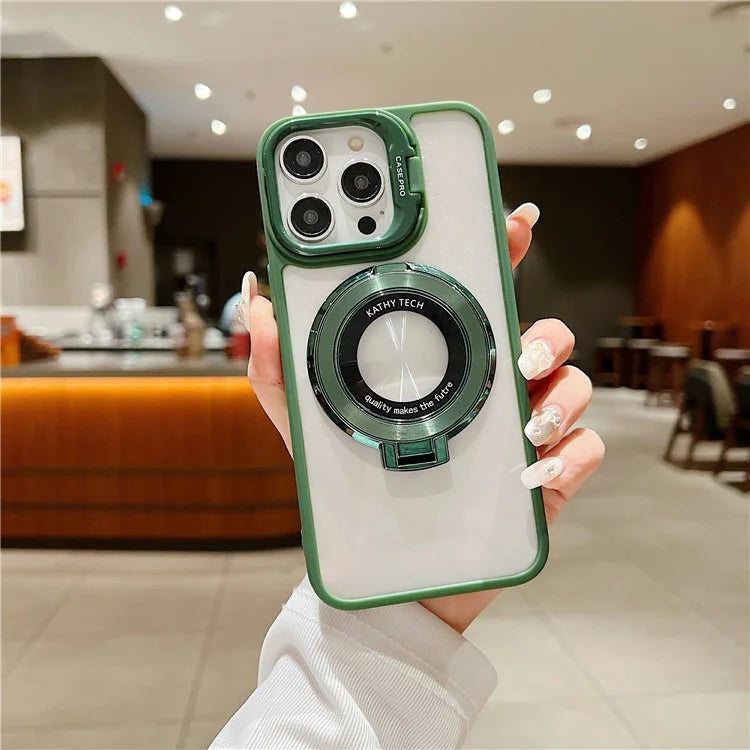 For iPhone 15 Pro Max Shockproof Case Compatible with MagSafe PC+TPU Phone Cover with Kickstand
