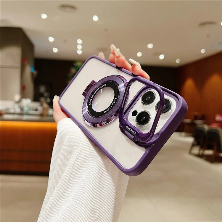For iPhone 15 Pro Max Shockproof Case Compatible with MagSafe PC+TPU Phone Cover with Kickstand