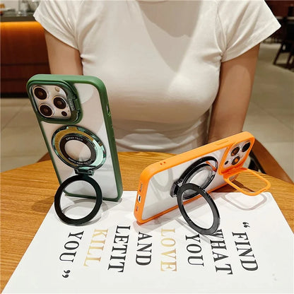 For iPhone 15 Pro Max Shockproof Case Compatible with MagSafe PC+TPU Phone Cover with Kickstand