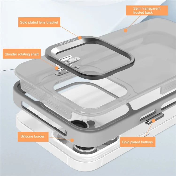 For iPhone 15 Pro Max Case Camera Frame Kickstand Phone Cover with Lens Protector