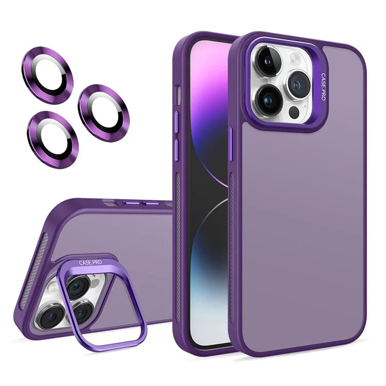 For iPhone 15 Pro Max Case Camera Frame Kickstand Phone Cover with Lens Protector