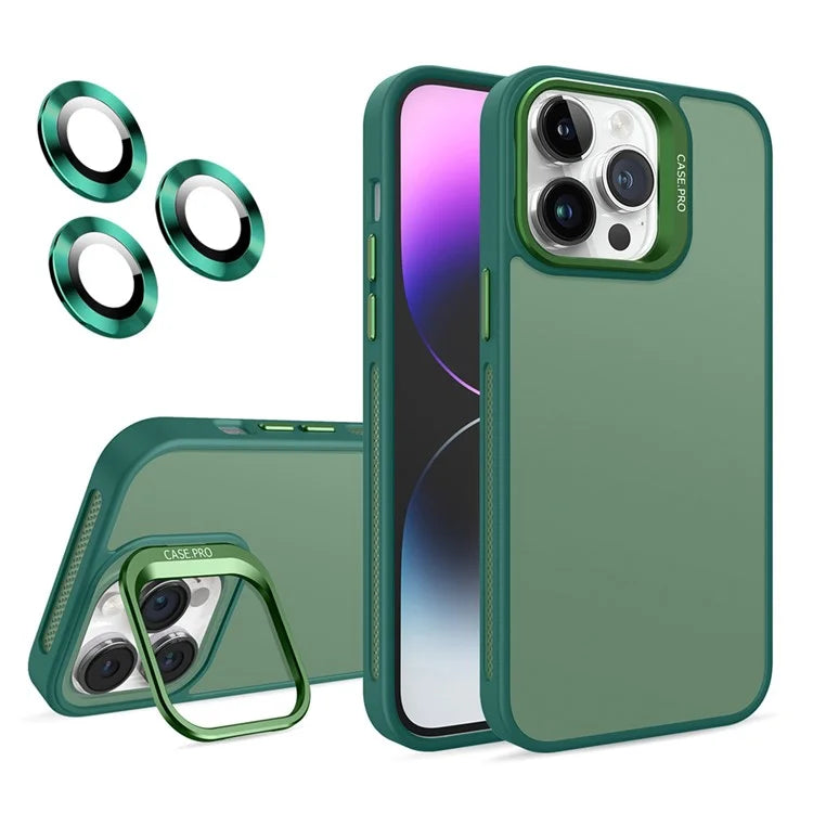 For iPhone 15 Pro Max Case Camera Frame Kickstand Phone Cover with Lens Protector