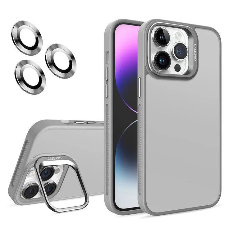 For iPhone 15 Pro Max Case Camera Frame Kickstand Phone Cover with Lens Protector
