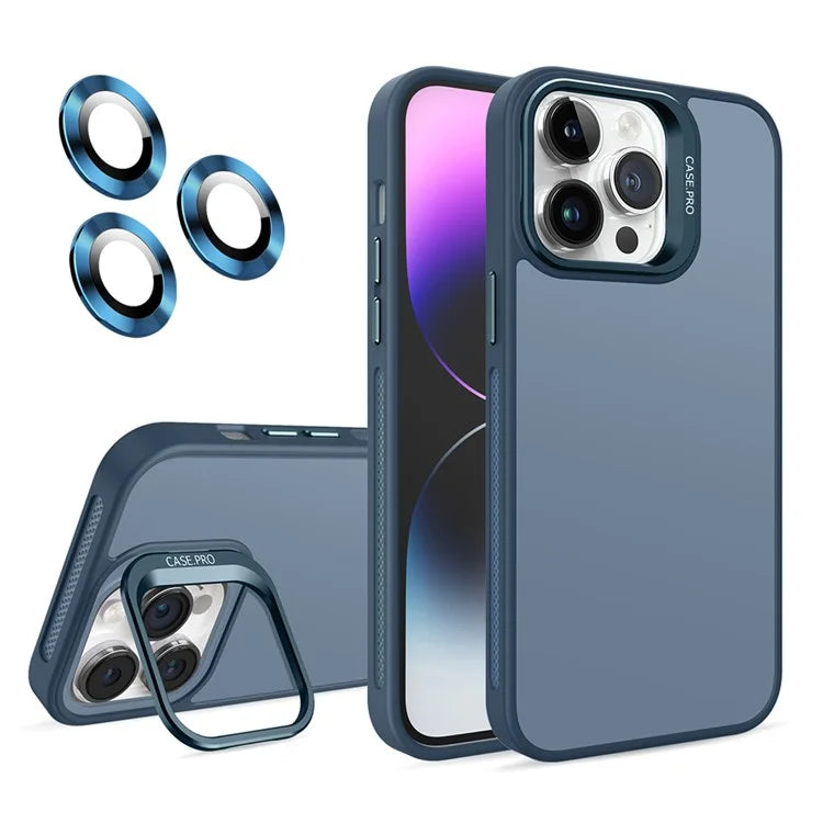 For iPhone 15 Pro Max Case Camera Frame Kickstand Phone Cover with Lens Protector