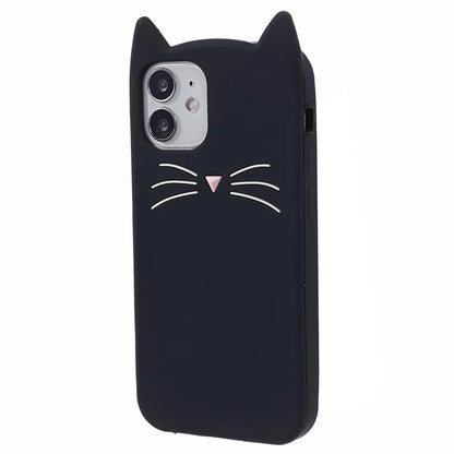 For iPhone 12 mini 5.4 inch Cell Phone Cases 3D Moustache Cat Silicone Back Cover